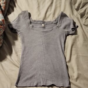 Wishlist Light Gray Ribbed Short Sleeve Top